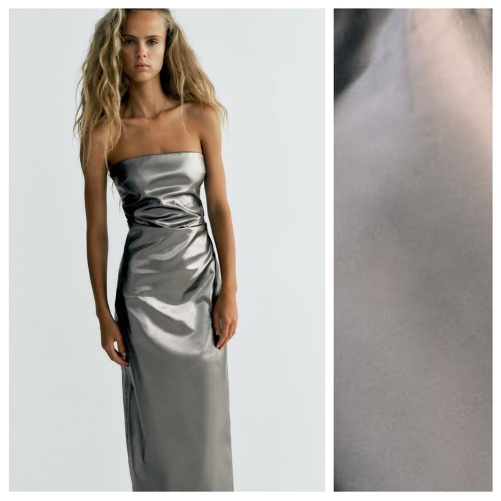 ZARA NEW WOMAN SS23 STEEL METALLIC STRAPLESS DRESS 3067/290/015 - Picture 6 of 12